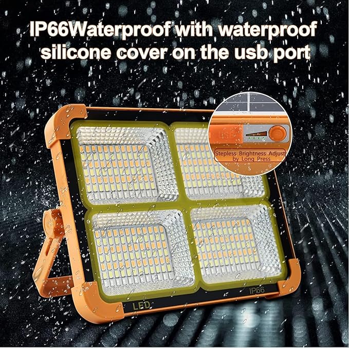 Solar Portable Camping Light with Stand, 100W 12000mAh Battery Rechargeable Light with 4 Modes, LED Cordless Flood Lights for Work, Emergency Power Failure, Car Repair