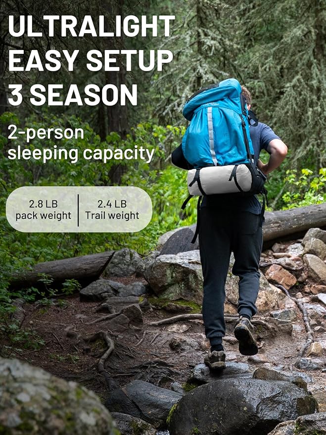 LANSHAN Ultralight Tent 3-Season Backpacking Tent for 1-Person or 2-Person Camping, Trekking, Kayaking, Climbing, Hiking