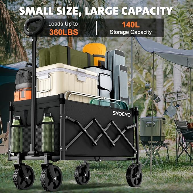 Collapsible Wagon Cart 360lbs Beach Foldable Wagon Lightweight & Portable Folding Utility Grocery Shopping Carts with Wheels for Shopping Sports Garden Camping and Beach