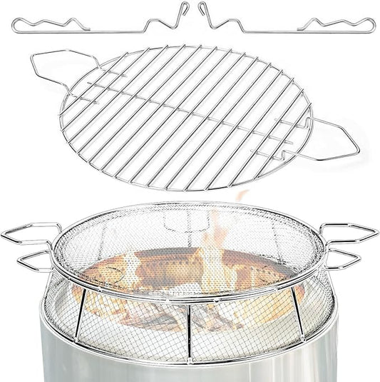 Uniflasy Fire Pit Shield and Cooking Grate for Solo Stove Ranger 15",304 Stainless Steel Spark Screen Cooking Grate for Backyard & Outdoor Fire Pits,Fire Pit Accessory Kits for Solo Stove Ranger