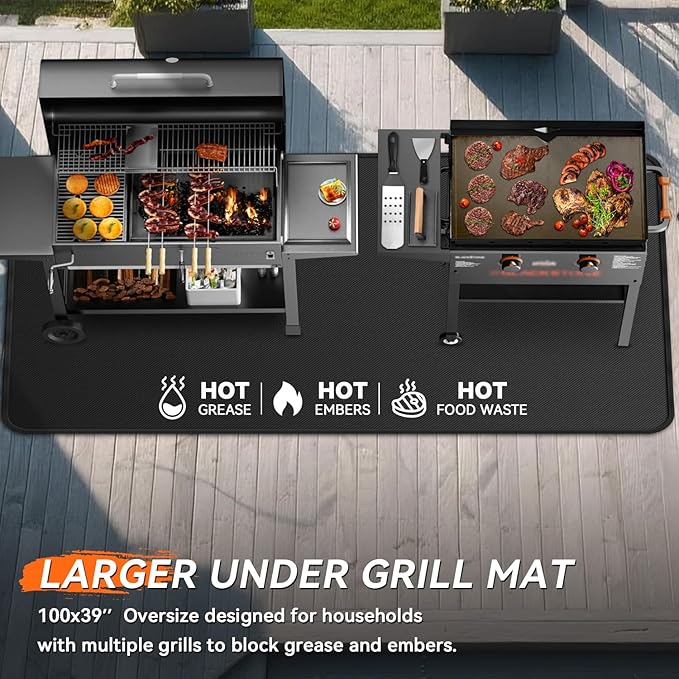 100x39 inches Extra-Large Under Grill Mats for Outdoor Grill, Double-Sided Fireproof Multi-Grill Protective Mat, Oilproof Waterproof BBQ Fire Pit Fireplace Mat