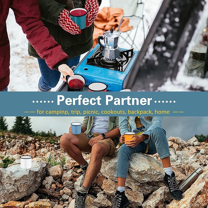 HaSteeL 12oz Enamel Campfire Mugs, Small Vintage Camping Mug Cup Set of 6 for Coffee Tea Milk, Portable and Durable for Home, Picnic, Travel, Hiking, Fishing Indoor Outdoor, Non Toxic & Easy to Clean