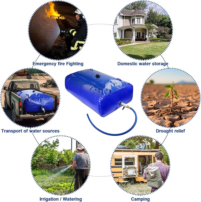 TooTaci 500L/132Gal Water Storage Bladder, Large Capacity Water Tank with 3/4" Adapters and Hose, Portable Emergency Water Bag for Garden Watering, Drought Resistance, Agricultural Irrigation