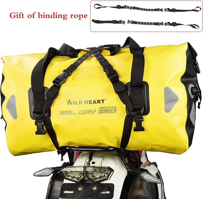 WILD HEART Waterproof Motorcycle Duffel Bag PVC500D Double-bottom With Rope Straps and Inner Pocket 40L 66L 100L for Kayaking, Camping, Boating,Motorcycle