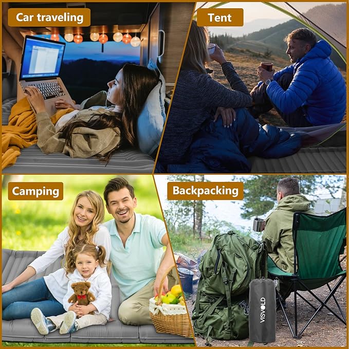 Double Sleeping Pad for Camping, 4.72" Extra-Thick & 53.5" Extra-Wide for 2 Person Self-Inflating Sleeping Mats Built-in Foot Pump Inflatable Sleeping Mat for Backpacking, Hiking, Tent