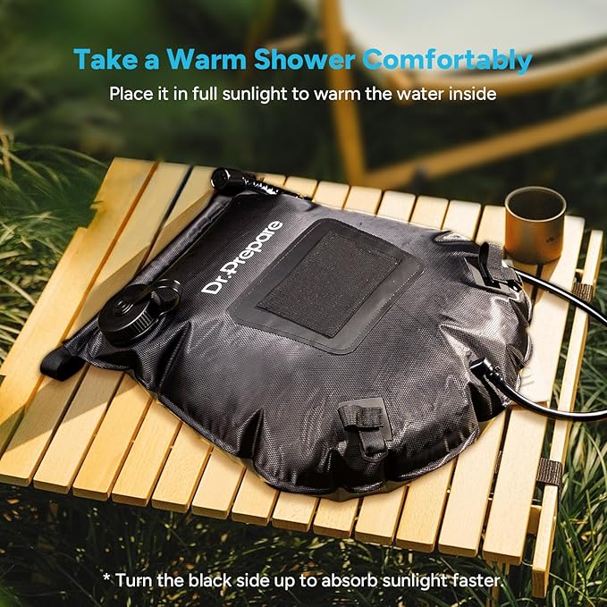 DR.PREPARE Camping Shower Bag, 15L Solar Camp Showers for Travelling Hiking Trip Beach w/On-Off Switchable Shower Head