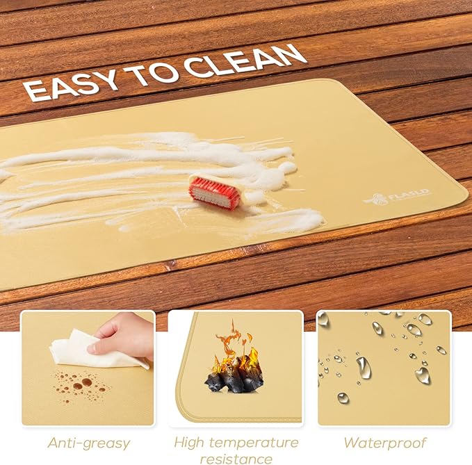 FLASLD Fire Resistant Rugs for Fireplace, Grill and Stove, 24 X 42 inches Under The Grill Protective Deck and Patio Mat, Easy to Clean and Reusable Fire Pit Mat, Khaki
