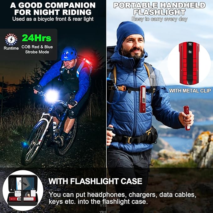 Rechargeable Flashlights High Lumens - 20,000LM Super Bright Small Pocket Magnetic Flashlight, 8 Modes LED Tactical Flash Light, Dual Button Powerful Flashlight for Camping (2, Red)