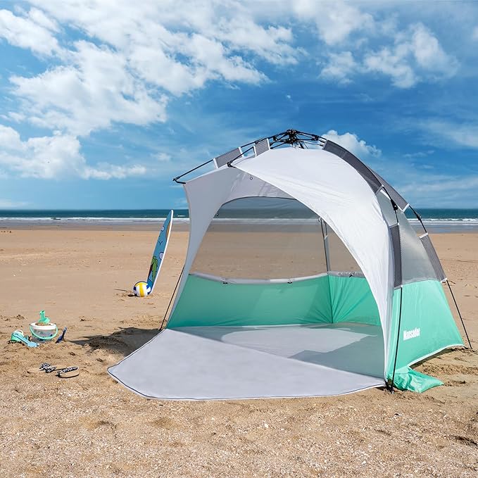 Beach Tent Pop Up Shade, Instant Beach Tents Sun Shelter with UPF 50+ UV Protection, Lightweight & Easy Setup Tent 2-6 Person