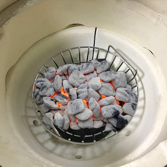 onlyfire Medium Charcoal Ash Basket Fits Big Green Egg, Stainless Steel Charcoal Holder with Handles, Grilling Accessories for Better Airflow