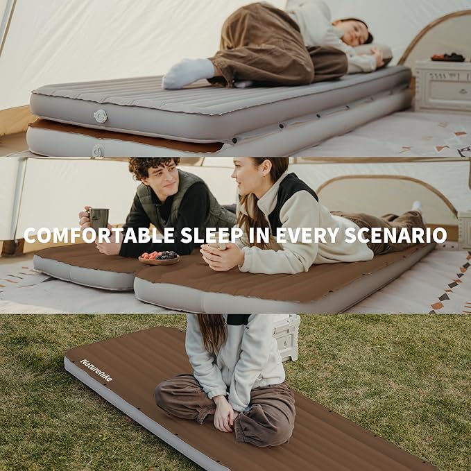 Naturehike Single Camping Mattress, Splicable Sleeping Pad with Air Pump Sack, 3.74" Thick Sleeping Mats with Strong Support for Travel, Car, Tent, Home