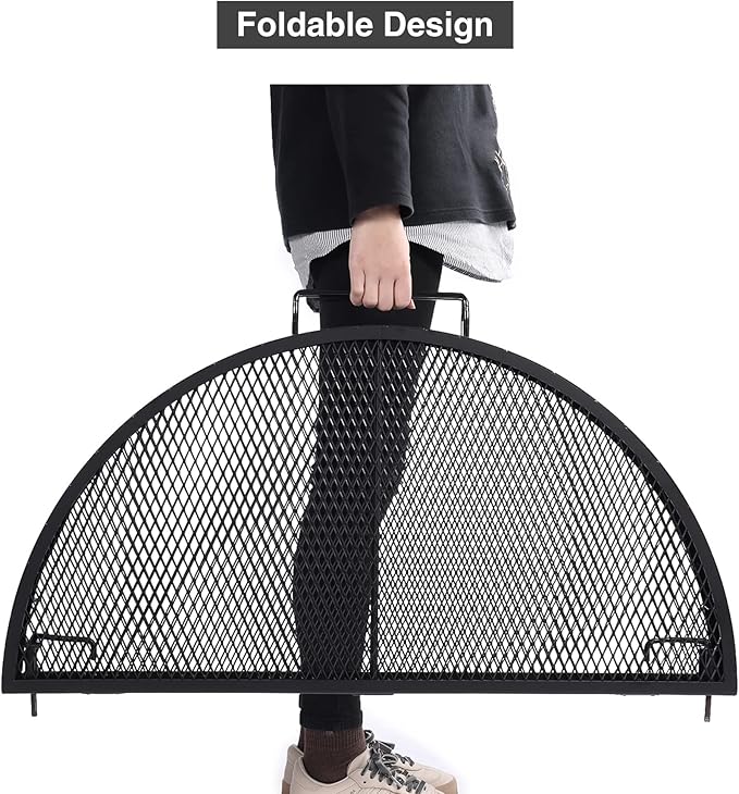 Lineslife X-Marks Fire Pit Cooking Grill Grates Portable, Heavy Duty Folding Round Campfire Grill Grate, Firepit Grill Grate with Handles for Outdoor BBQ Picnic, Black 36 Inch