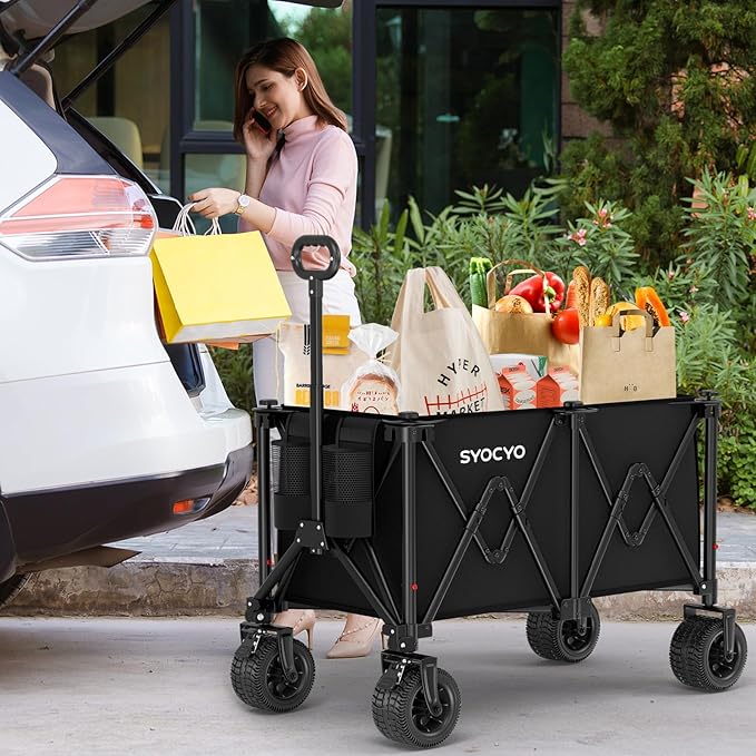 300L Wagons Carts Foldable with 550lbs Weight Capacity, Heavy Duty Folding Utility Garden Cart with Large All-Terrain Beach Wheels & Drink Holders -Perfect for Camping,Beach, Shopping