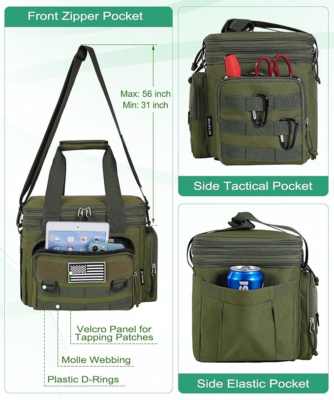 Tactical Lunch Box for Men, Expandable Large Insulated Lunch Bag for Adult, Heavy Duty Double Deck Lunch Cooler Bag with Shoulder Strap Leakproof Waterproof Lunch Tote for Travel Work Office - Green