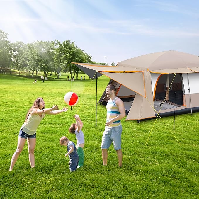 Camping Tent 4-6 Person, Double Layer, Multi-Room Family Cabin Tents with 3 Doors, Mesh Windows, Rainfly & Windproof, Large Waterpoof Tents for Outdoor Camping Hiking Picnic Gathering