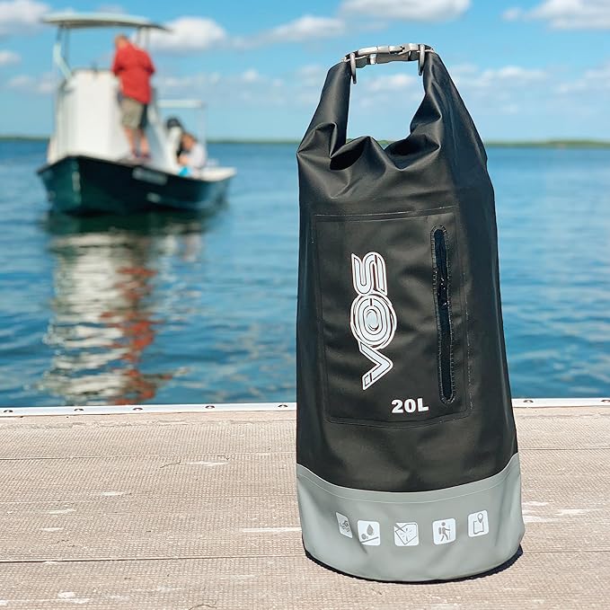VOS Waterproof Premium Dry Bag – 20L | All-purpose Bag Lightweight Dry Storage Bag Backpack for Travel, Swimming, Boating, Kayaking, Camping, Beach (Black/Grey)