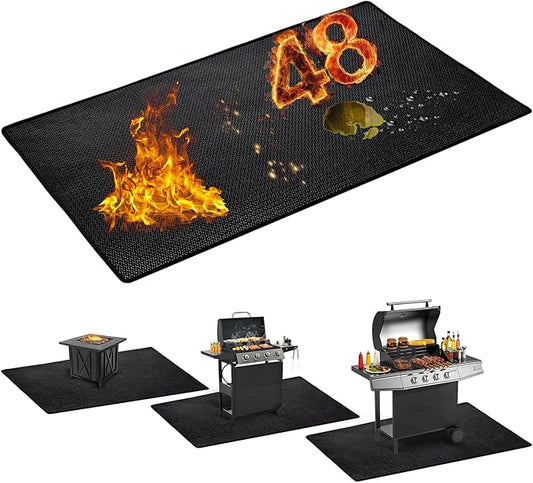 48 x 36 inch Under Grill Mats for Outdoor Grill-Double-Sided Fireproof Grill Mats for Outdoor Grill Deck and Grass Protector-Waterproof & Oil Proof- Easy to Clean Fire Pit Mat, Fireplace Mat