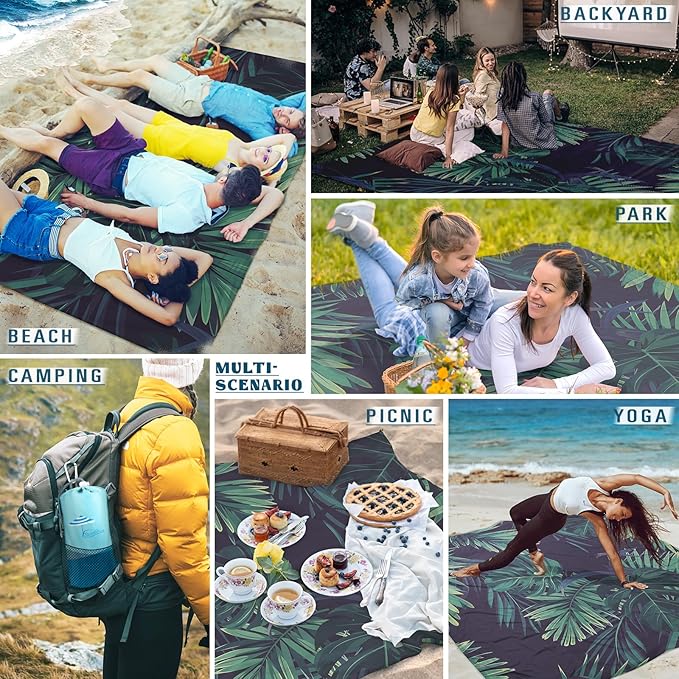 Beach Blanket Sandproof Waterproof 78''×81''1-5 Adults Oversized,Compact Lightweight Durable Beach Mat for Travel Camping Hiking Picnic Blanket