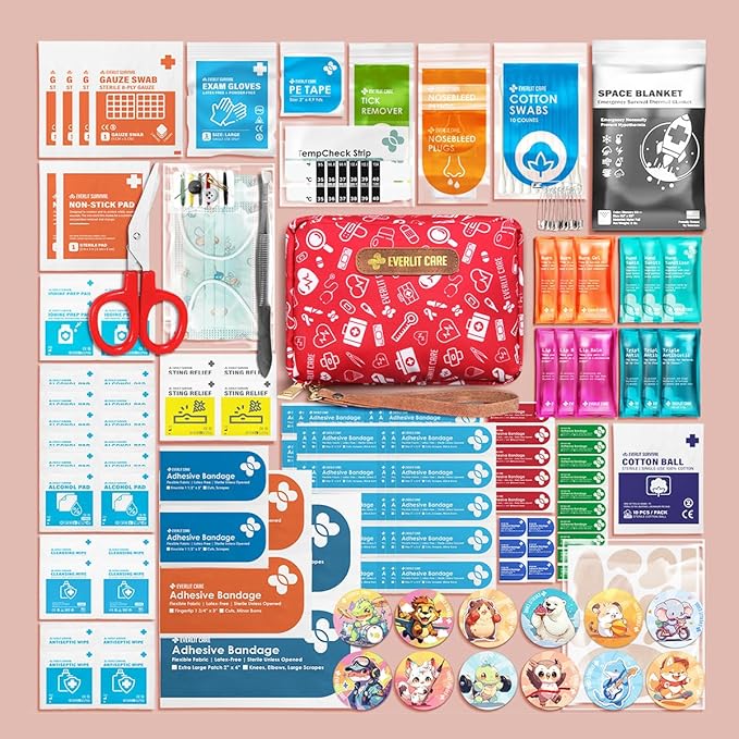 EVERLIT Care Rescue Pack | Family-Friendly First Aid Kit for Kids with 200 Pcs Medical Supplies | Travel-Friendly Compact Storage Bag for Home, Car, Travel, Camping, Adventure (Original)