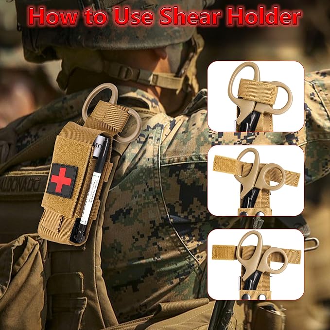 Tactical Molle Tourniquet Pouch Set with Trauma Medical Shear,Penlight,Pen,Molle Tourniquet Holder Holster Kit for Outdoor Hiking Camping Survival First Aid