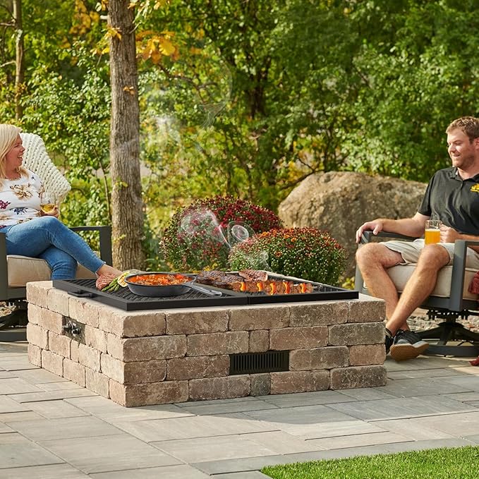 only fire Foldable X-Marks Fire Pit Cooking Grate, Outdoor Square Campfire Grill Grate with Handles, Portable Camping Cookware for Outside Party,30 inch