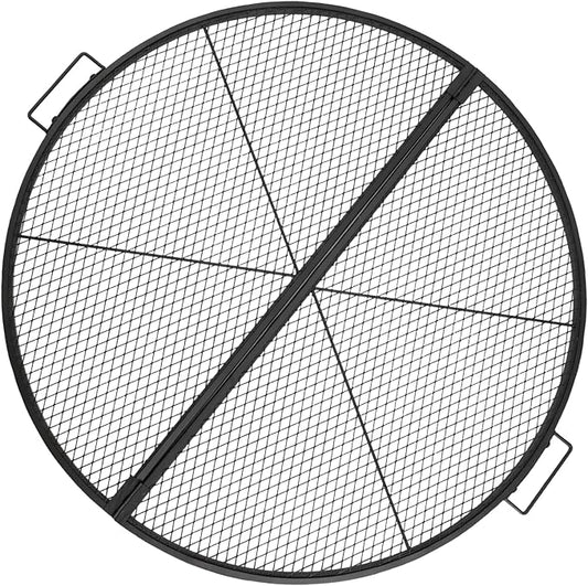 X-Marks Fire Pit Cooking Grill Grate with Support X Wire - Heavy Duty Folding Round Campfire Grill Grid - Portable Camping Cookware for Outside Party Gathering - 30 inch