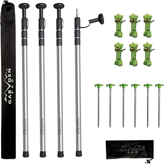 Telescoping Tarp Poles | Replacement Canopy Adjustable Aluminum Rods, Portable & Lightweight for Tent Fly, Awning, Outdoor Camping, Hiking, Backpacking & Rainfly + Pegs & Reflective Ropes