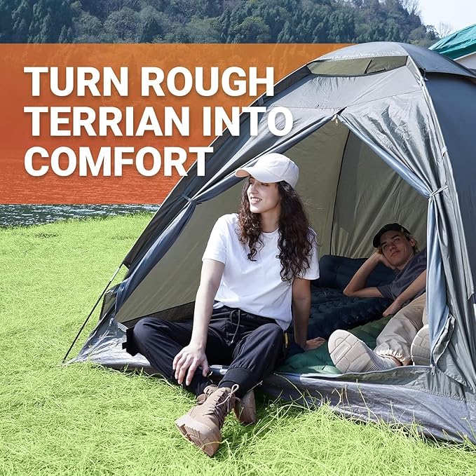 KingCamp Self Inflating Camping Mattress with Built-in Foot Pump, Connectable Durable Inflatable Sleeping Mat with Pillow, Compact Camping Air Mattress for Hiking