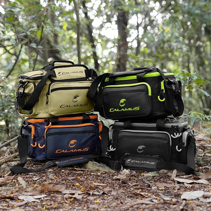Calamus Fishing Tackle Bags - Saltwater & Freshwater Fishing Bags - Rip-Stop PE - Padded Shoulder Strap - Pliers Storage - Black