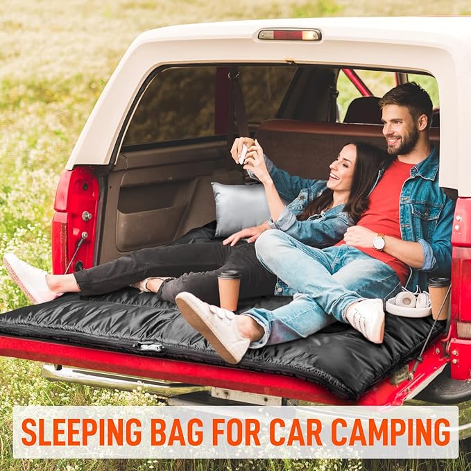 MEREZA Double Sleeping Bag for Adults Mens with Pillow, XL Queen Size Two Person Sleeping Bag for All Season Camping Hiking Backpacking 2 Person Sleeping Bags for Cold Weather & Warm