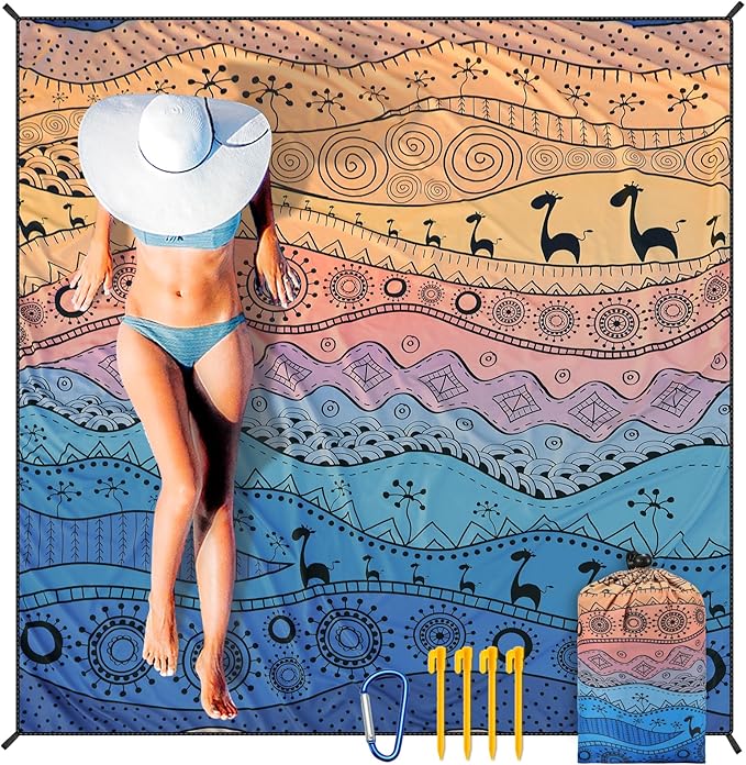 Beach Blanket Waterproof Sandproof Extra Large Beach Mat 79" X 83"/120"x108"for 1-8 Adults Quick Drying Durable Outdoor Picnic Mat for Beach Travel Camping Hiking