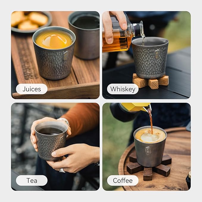 Titanium Camping Mug, Double Wall 300ml/10 oz Outdoor Cup, Anti-scald Camping Coffee Water Mug for Outdoor Hiking Backpacking