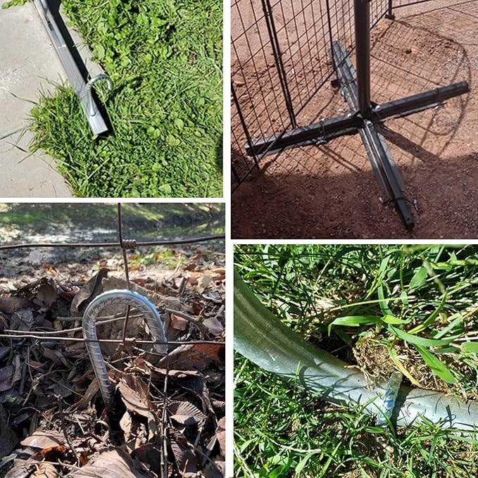 Rebar Stakes 12 Inch 16 Pack Tent Stakes Heavy Duty Metal J Hook, Fence Stakes for Trampoline, Fence, Camping Tent (16, J-12 x5/16 Black)