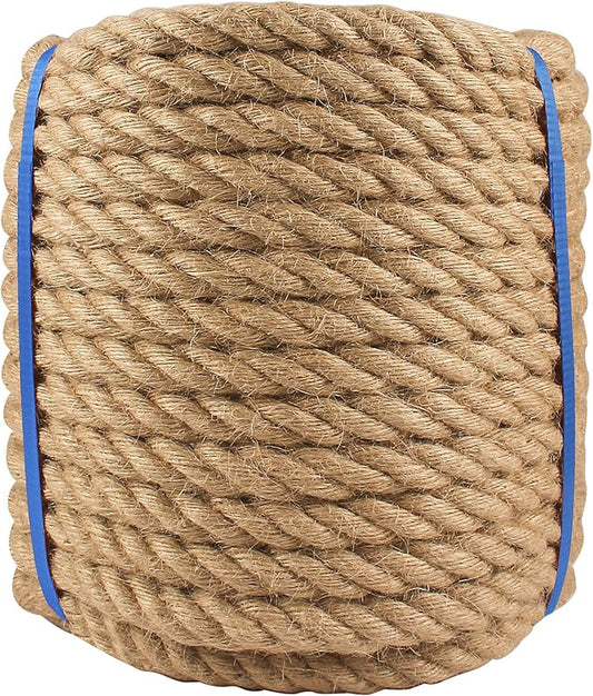 Manila Rope 3/4in x 150ft, Heavy Duty Twisted Rope Natural Hemp Ropes for Crafts,Gardening,Docks, Bundling,Railing,Home Decoratin,Hammock,Porch Swing Ropes