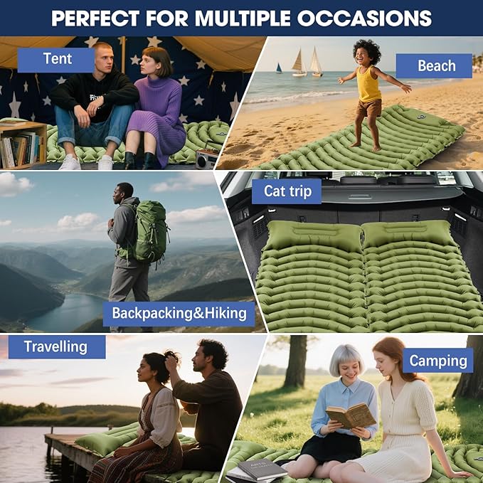 Sleeping Pad for Camping - Ultralight Camping Mattress with Pillow, Built-in Foot Pump, Compact Inflatable Portable Mat for Backpacking, Hiking, Car Traveling, Beach, Tent
