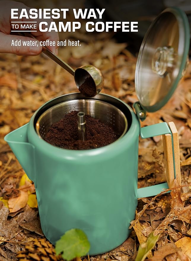 COLETTI Bozeman Camping Coffee Pot — Camping Coffee Makers, Coffee Percolator – America's Sleekest Percolator – NO Aluminum or Plastic (Seafoam)