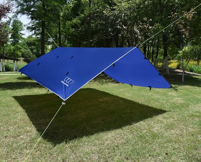 Gold Armour Rainfly Tarp Hammock, Premium 14.7ft/12ft/10ft/8ft Rain Fly Cover, Waterproof Ultralight Camping Shelter Canopy, Survival Equipment Gear Camping Tent Accessories (Blue 10ft x 10ft)