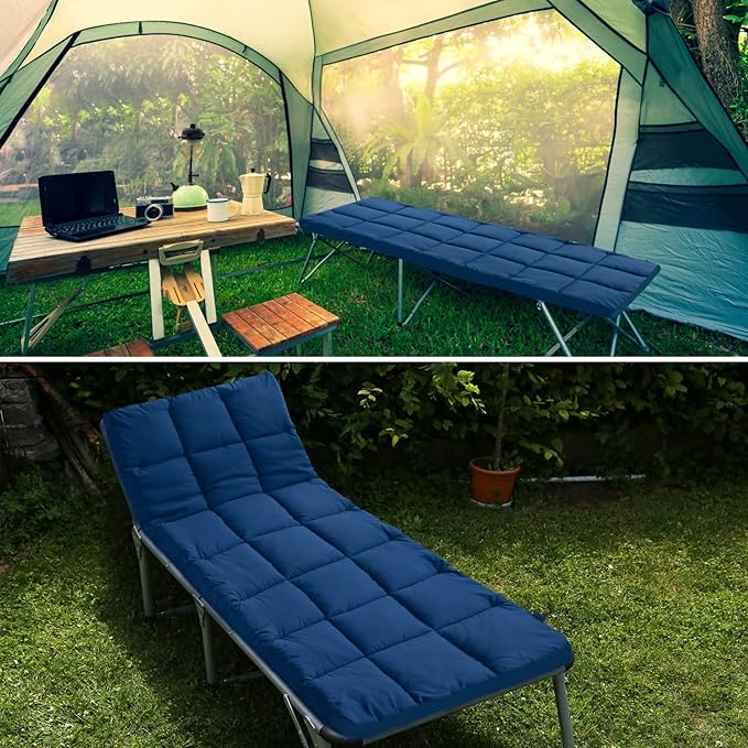 Navy Cot Mattress Topper - Quilted Pads for Camping, 75"x30" for Camp Cot/Rv Bunk/Narrow Twin Beds