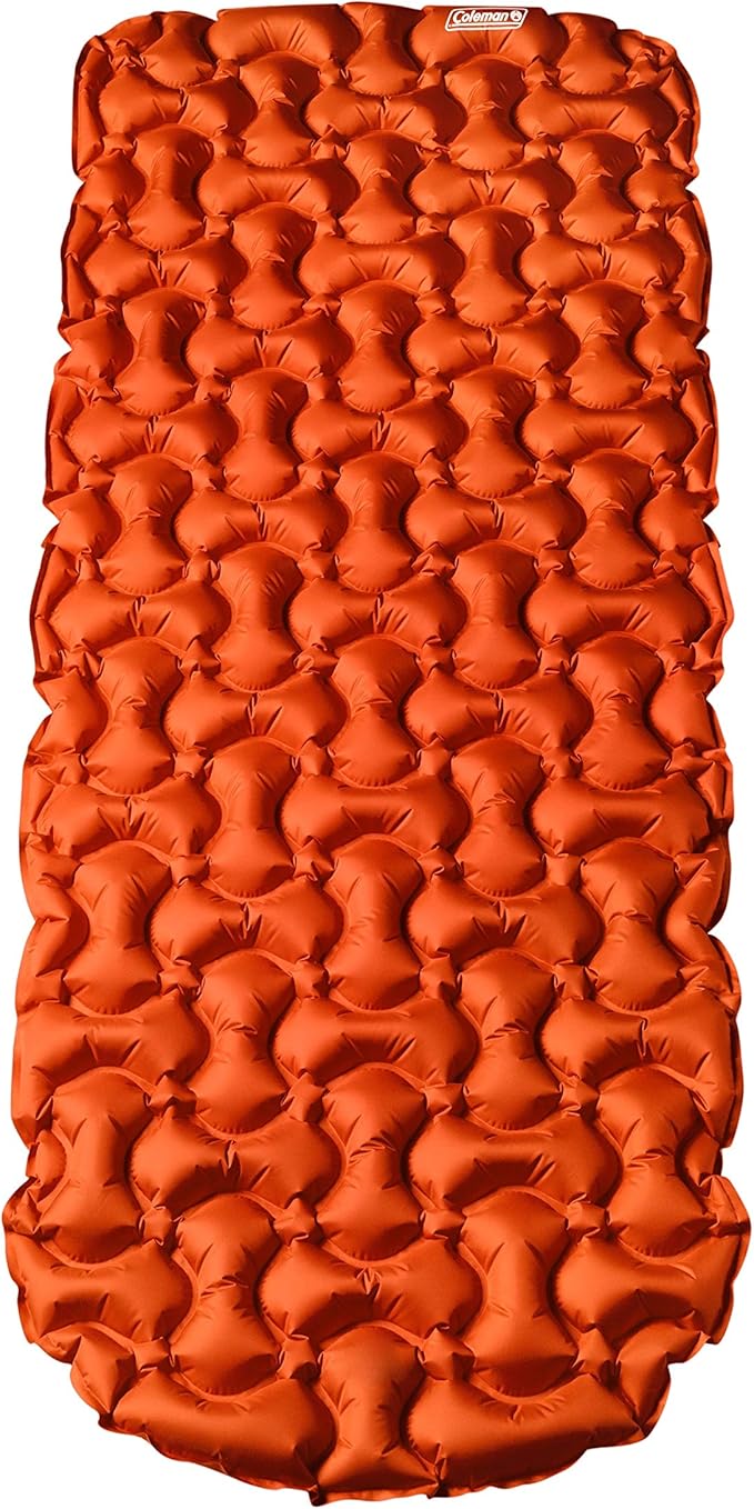 Coleman Kompact Inflatable Camp Sleeping Pad with Built-in Air Valve and Included Carry Bag, No Pump Needed, Textured Grip Bottom Keeps Pad in Place, Premium/Basic