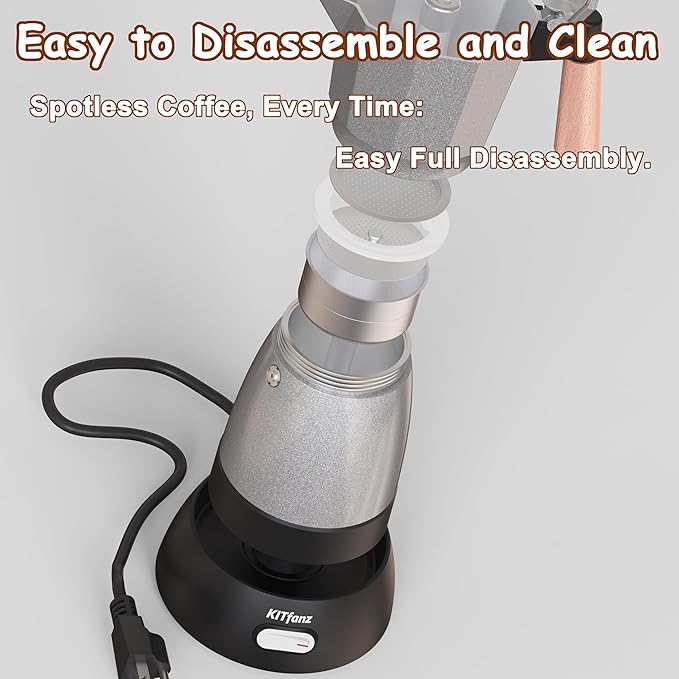 Electric Espresso Coffee Maker, Italian Coffee Pot, Electric Moka Pot, Cuban Coffee Maker, Portable Cafeteras Electricas Espresso Makers with Detachable Base 3 or 6 Cup (Silver)