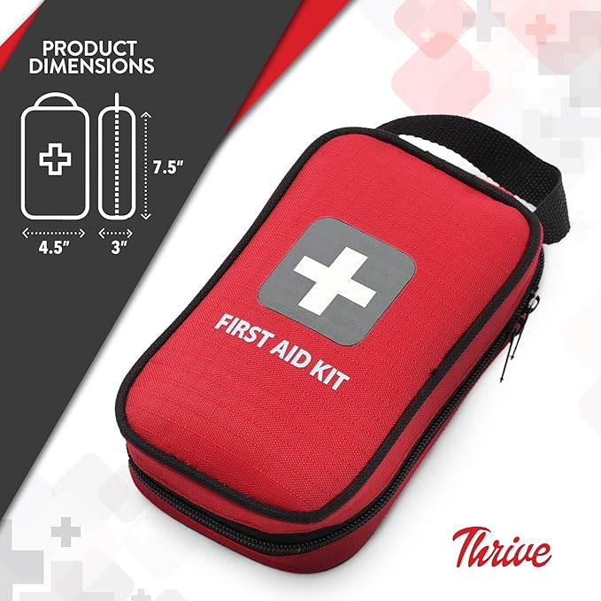 Thrive Travel Essentials Small First Aid Kit - 100 FSA HSA Approved Products Includes Multi-Sized Bandage, Wipes, Safety Pins, and More (Shell)