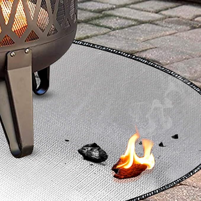 DocSafe 38 x 38 inches Round Fire Pit Mat, Upgraded 4-Layer Under Grill Mat Protector for Decks,Patios,BBQ, Heat Insulated Indoor Fireplace Pad, Oil-Proof and Reusable and Waterproof,Black and Silver