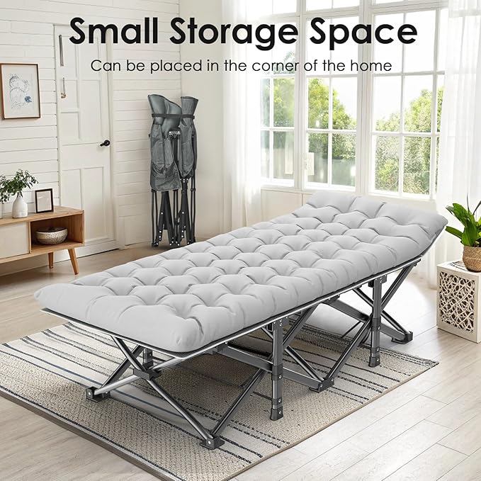 Suteck Camping Cot, 32In XXL Folding Camping Cot Heavy Duty Sleeping Bed for Adults 1200D Double Layer Oxford Cots for Camping W/Pilllow Mattress Carry Bag for Home Office Nap Beach Travel, 500LBS