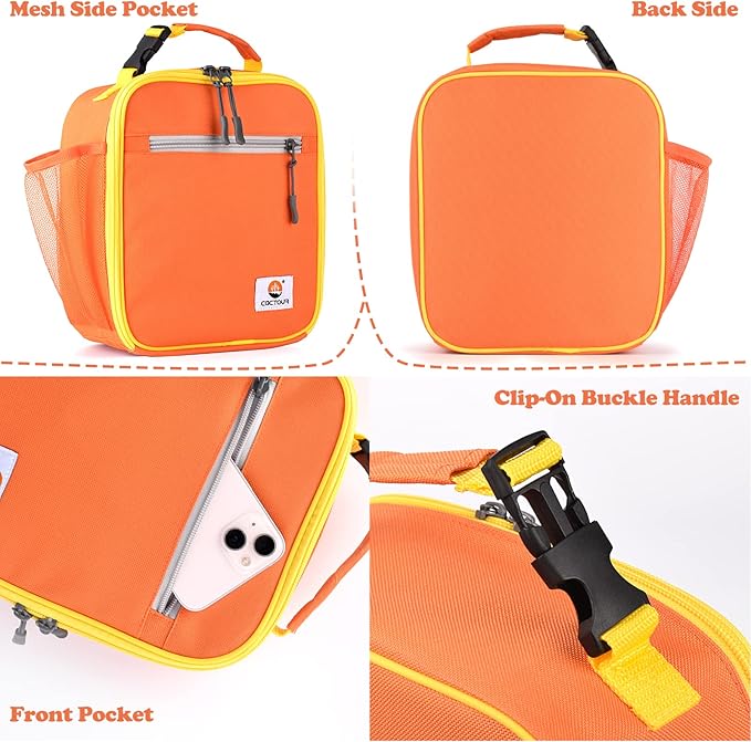 Lunch Box Kids,Premium Insulated Lunch Bag for Girls Boys,Soft Bag Mini Cooler Back to School Thermal Reusable Lunch Bag for Work School Picnic (Orange)