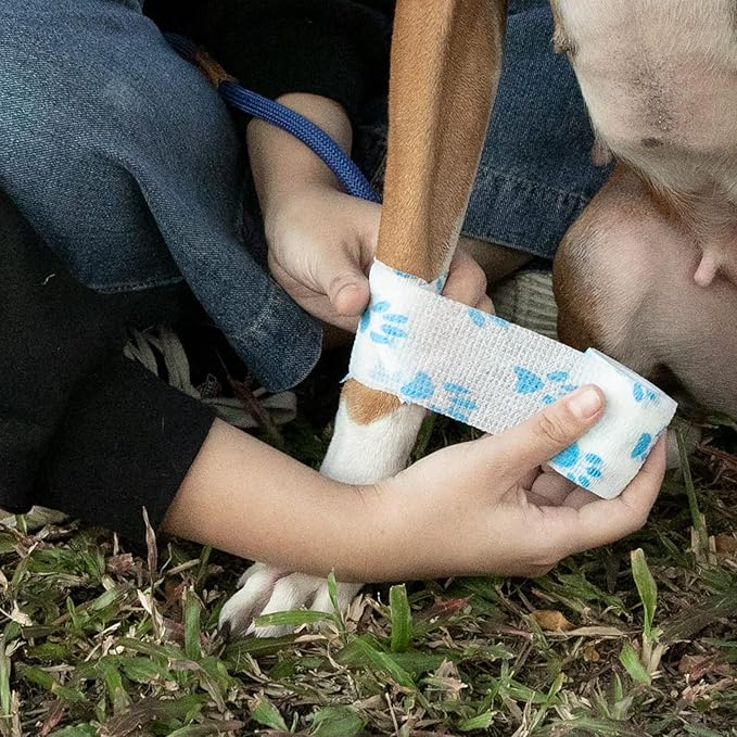 Risen Self Adhesive Bandage Wrap 6 Pack,2”x 5 Yards Medical Tape for Christmas Gifts,Gauze Rolls First Aid Vet Wrap Adherent Bandages for Sports,Dogs Pet (White Paw)