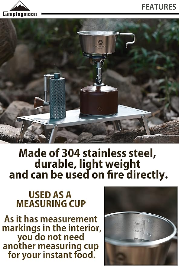 CAMPINGMOON 2pcs Set Stainless Steel Deep Type Camping Sierra Cup 450ml S-360