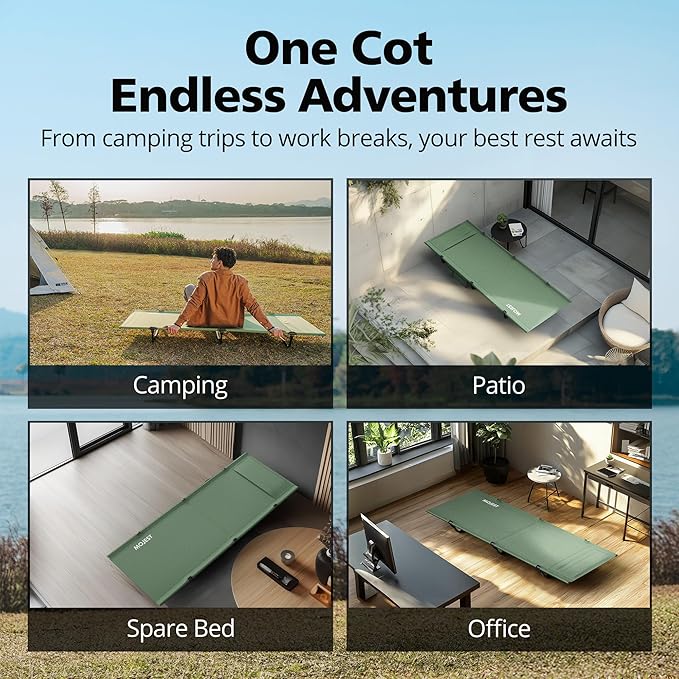 Ultralight Camping Cot for Adults, Portable Folding Camping Bed, Supports 350 lbs - Lightweight for Travel, Camping, Hiking, Backpacking, Mountaineering, Light Green