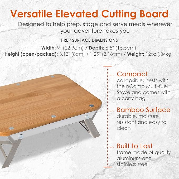 nCamp K2G Basic Compact Cooking Stove and Prep Surface Board Outdoor Camping Set Bundle