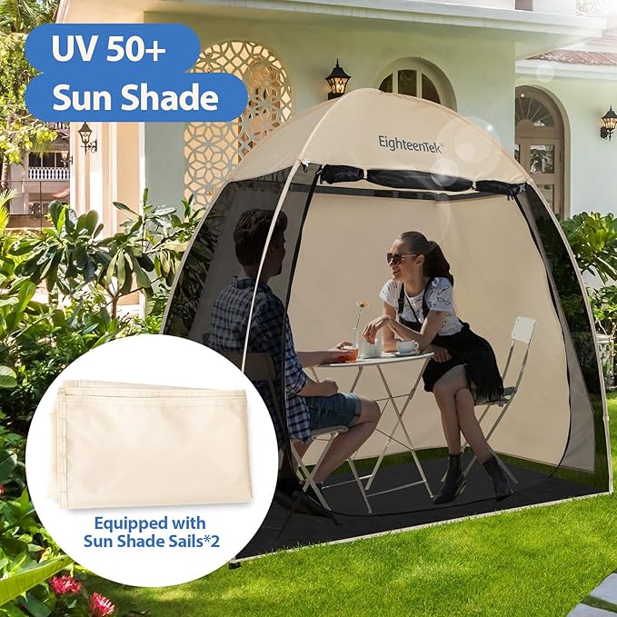 EighteenTek Screen House Gazebo, 2-4-6 Person Pop Up Screen Tent, Instant Screen Room with Carry Bag, Outdoor Mosquito Tent, Sun Shade Shelter for Patio, Garden, Backyard, Deck & Outdoor Activities