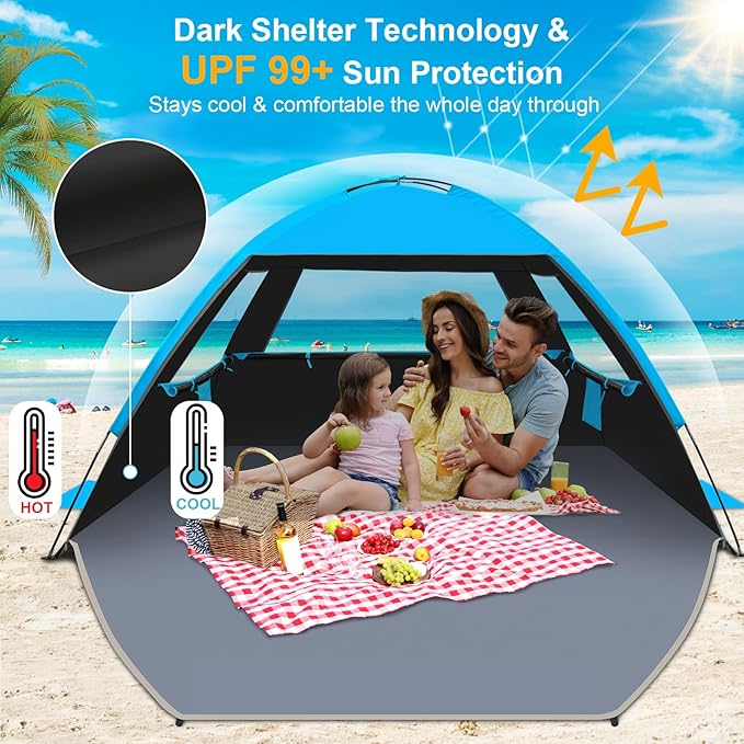 Gorich Beach Tent Sun Shelter for 3/4-5/6-7/8-10 Person with UPF 50+ UV Protection, Lightweight & Easy Setup Beach Shade Canopy, Portable Beach Shade Tent Beach Cabana
